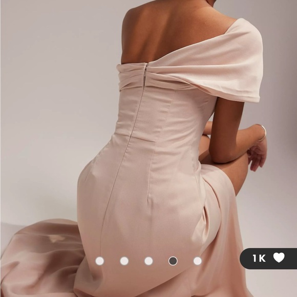 ASOS DESIGN satin bardot drape wrap maxi dress in blush. Size 14. NWT. - Picture 3 of 5